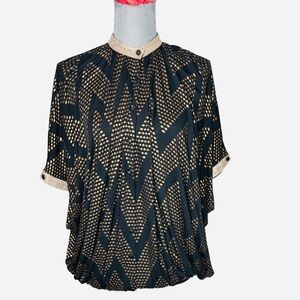 Sass & Bide Copper Metallic Dot Print Geometric Glitter Collar Blouse Size 2